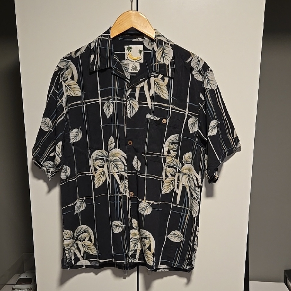 Men's Black Banana Leaf Silk Casual Shirt